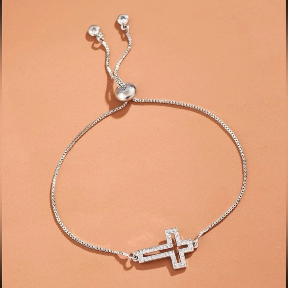 Silver Sideways Cross And Cubic Zirconia Bracelet, Gold Cross Bracelet